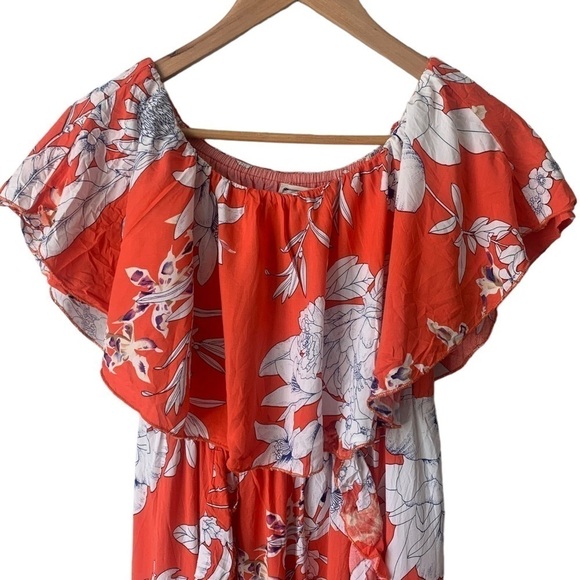 Jaase Boho Off The Shoulder Frill Bodice Orange Floral Maxi Dress Women's XS - Picture 2 of 10